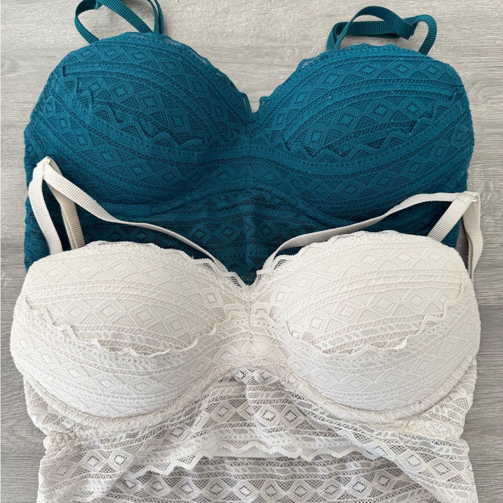 Bundle, Two Victoria’s Secret Pink Lace Padded Push-up Bralettes, Small